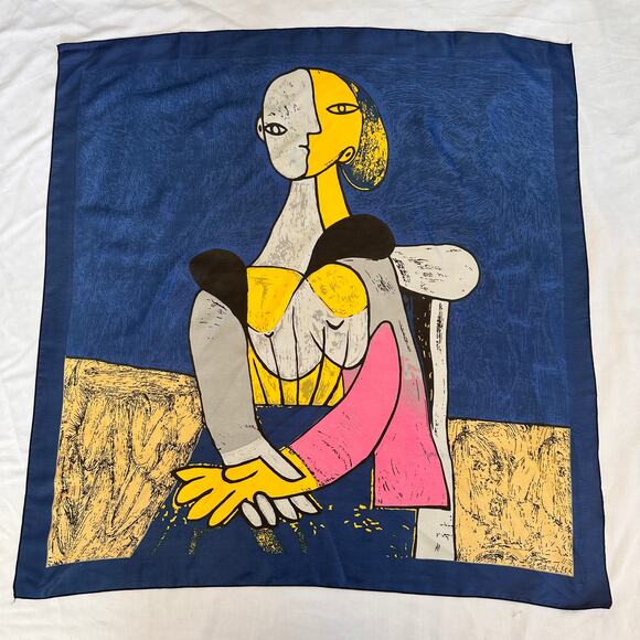 Picasso Signed Scarf Silk Large Square Art France Royal Electric Multicolored - Picture 4 of 8